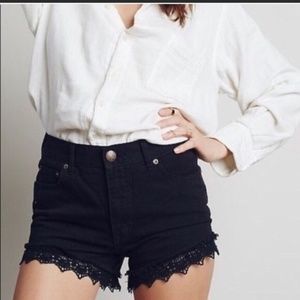 Free People Black Lace Trim Denim Shorts Size W 26